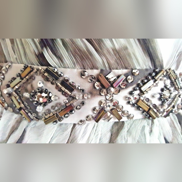 ^$4,000 NEW CARLOS MIELE SILVER SILK CHIFFON CRYSTAL BEADS RUNWAY GOWN US 4 - Picture 5 of 9